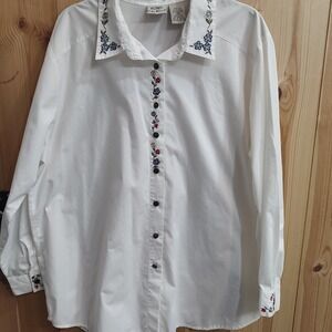 VTG City Blues Koret Women's Sz 18 W White Embroidered Button Up Long Sleeve